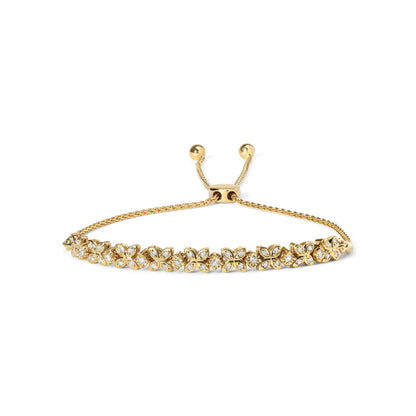 Pulsera ajustable tipo bolo de 4 a 10 pulgadas con diamantes de 1/4 TC en forma de marquesa y eslabones de plata de ley .925 (Color I-J, Claridad I1-I2)