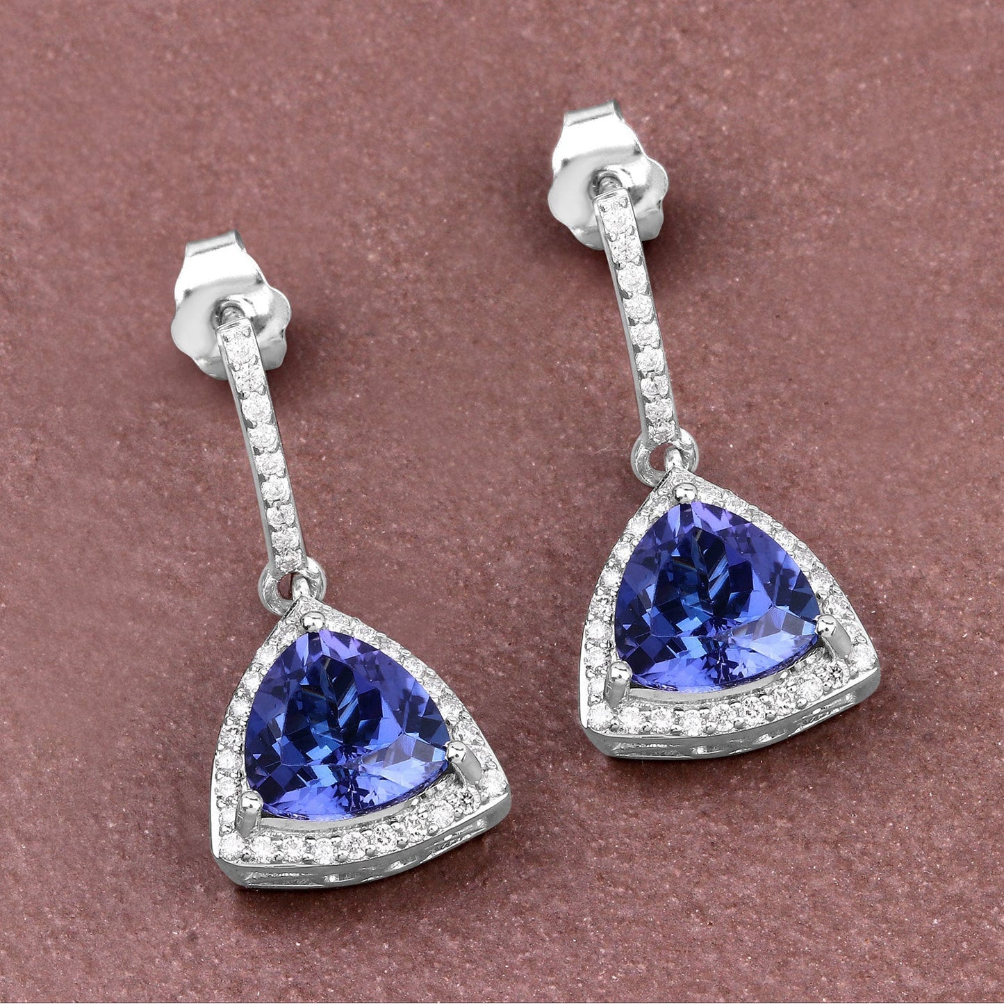 Pendientes de oro blanco de 14 quilates con tanzanita genuina de 3,86 quilates y diamantes blancos