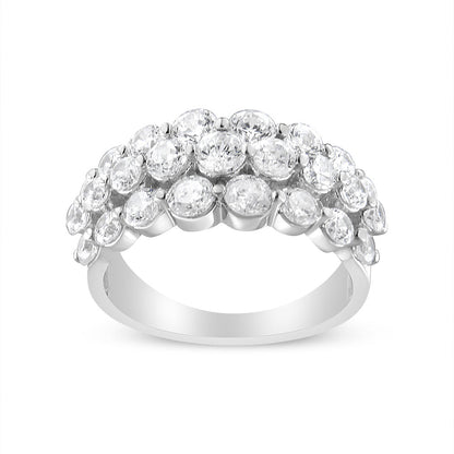 Anillo de oro blanco de 10K con 2 1/2 quilates de diamante natural redondo de 3 hileras (color I-J, claridad I1-I2) - Talla 7