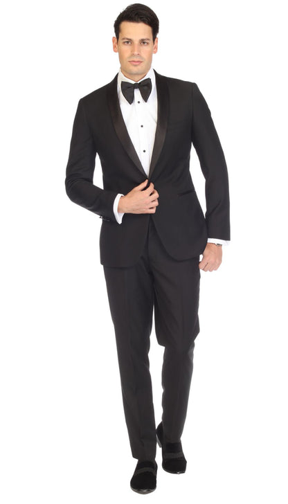 Men's Black Shawl Lapel Tuxedo – Slim Fit 2 Piece Suit | Ferrecci Reno
