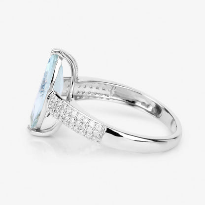 Anillo de oro blanco de 14K con aguamarina auténtica de 2.09 quilates y diamantes blancos