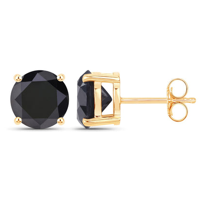 Pendientes de oro amarillo de 14 quilates con diamante negro auténtico de 4,12 quilates