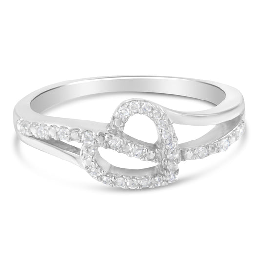 Anillo de moda o de promesa de plata esterlina .925 con diseño de corazón abierto, hoja y forma curvada de 1/8 Cttw de diamante (color I-J, claridad I2-I3) - Talla 6