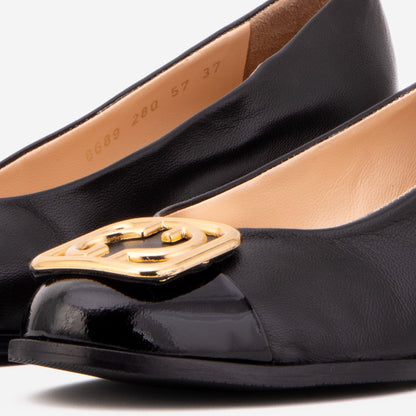 The Selene Black Leather Wedge Heel Women Shoe