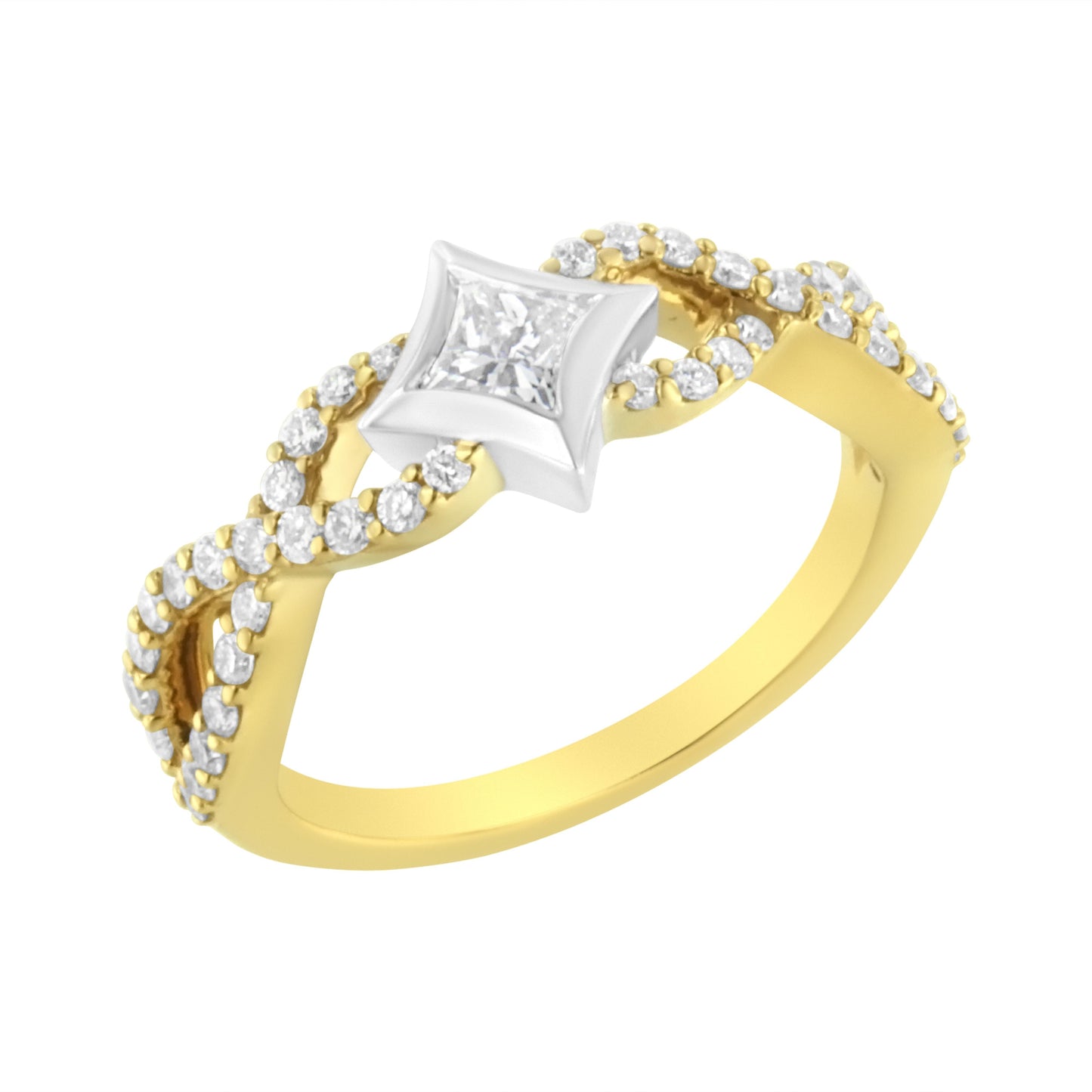Anillo de oro de 10K bicolor con diamante de 5/8 Cttw en forma de cometa y vástago trenzado (color H-I, claridad SI2-I1)