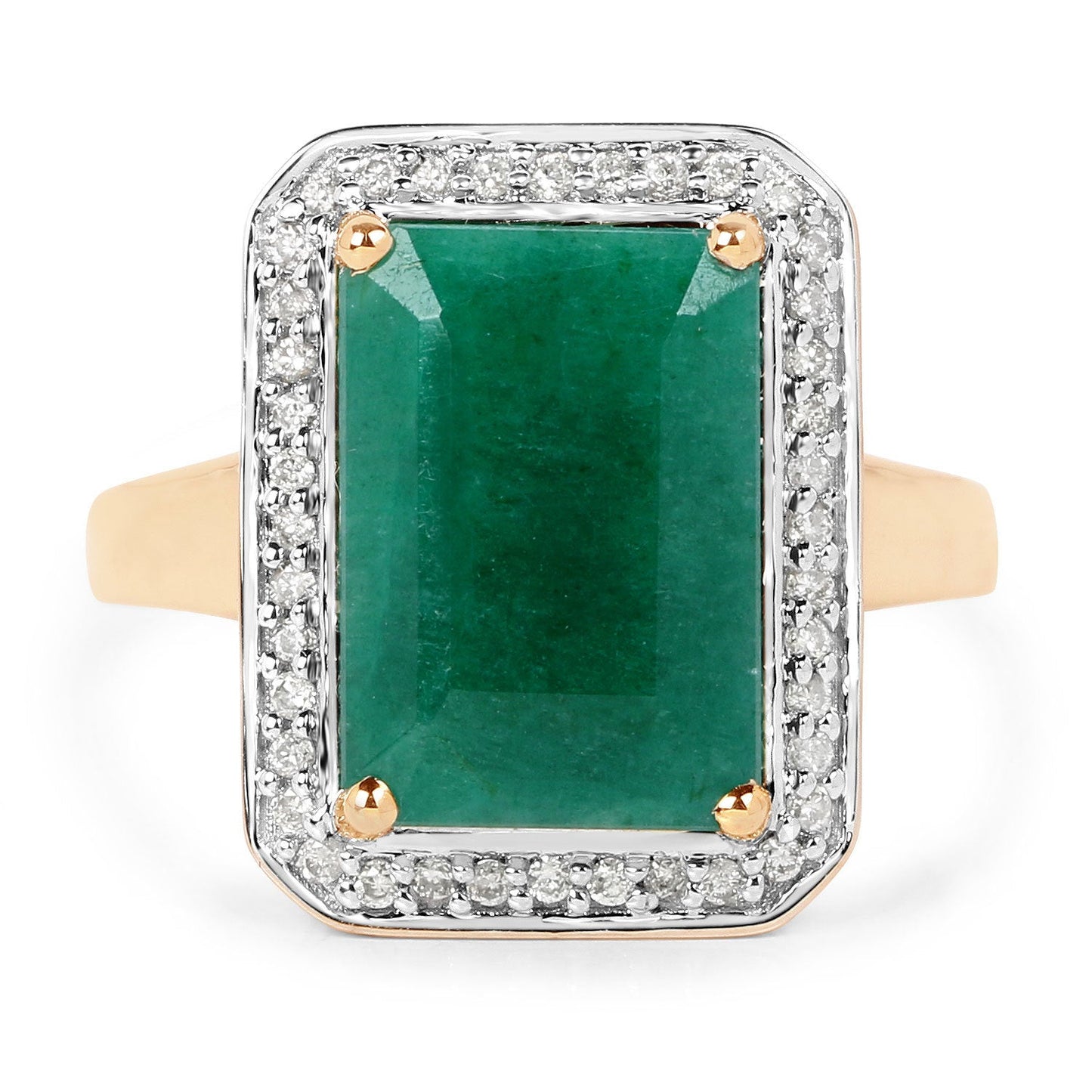 Anillo de 5,71 quilates de Esmeralda Teñida y Diamantes Blancos en Oro Amarillo de 14K