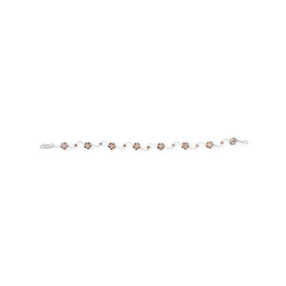 Pulsera de eslabones tipo estación y racimo floral de oro blanco de 10K con diamantes blancos y champaña de 4.0 TCW (color H-I, claridad SI2-I1) - 7 pulgadas