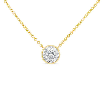 Collar con colgante de oro amarillo de 10K, solitario de diamante de talla brillante redonda de 1/2 quilate engastado en bisel moderno, 40-45 cm (color H-I, claridad SI2-I1)