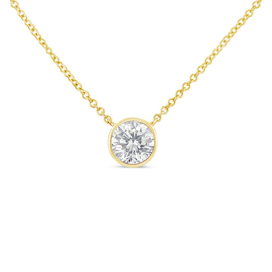 Collar con colgante de oro amarillo de 10K, solitario de diamante de talla brillante redonda de 1/2 quilate engastado en bisel moderno, 40-45 cm (color H-I, claridad SI2-I1)