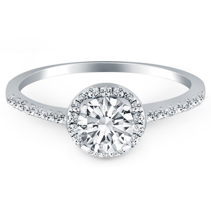 Anillo de compromiso con halo de diamantes en oro blanco de 14k
