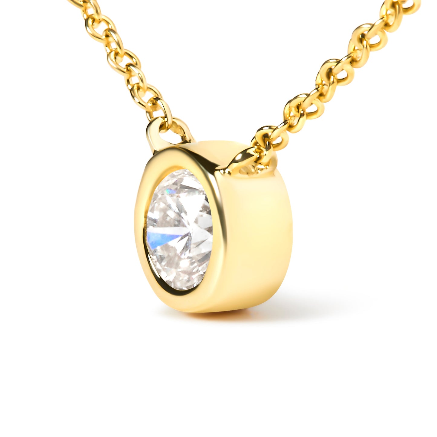 Collar con colgante de oro amarillo de 10K, solitario de diamante de talla brillante redonda de 1/2 quilate engastado en bisel moderno, 40-45 cm (color H-I, claridad SI2-I1)