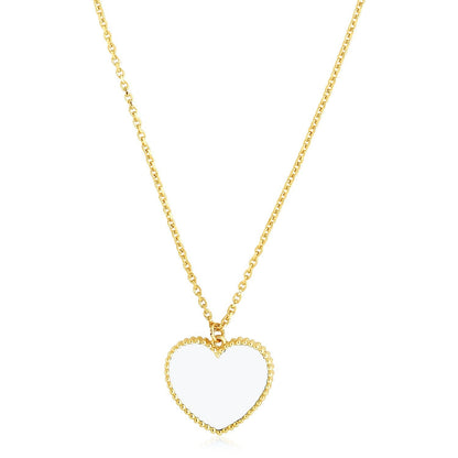 Collar de Perlas de Imitación Corazón de Oro Amarillo de 14k Pulido Brillante