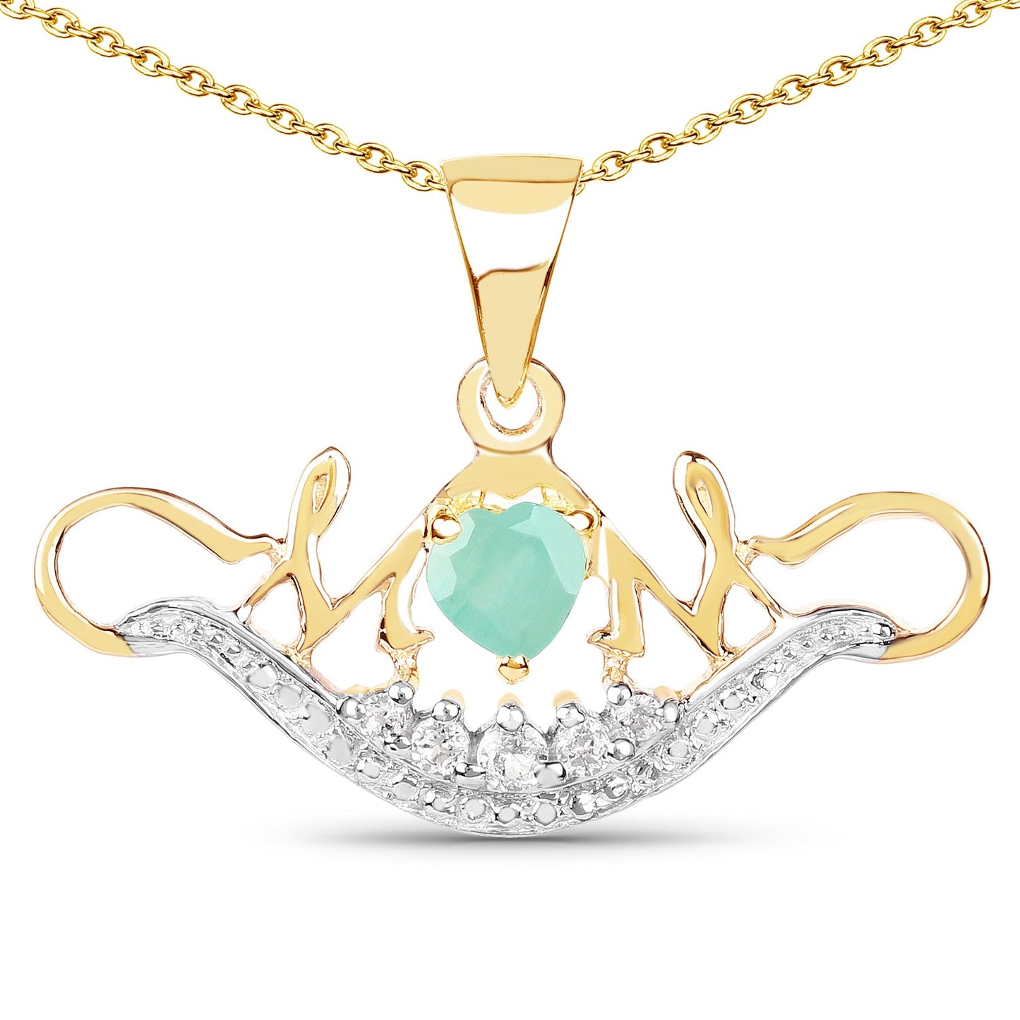 Colgante de plata de ley 925 con baño de oro amarillo de 14 quilates, esmeralda genuina de 0,62 quilates y topacio blanco