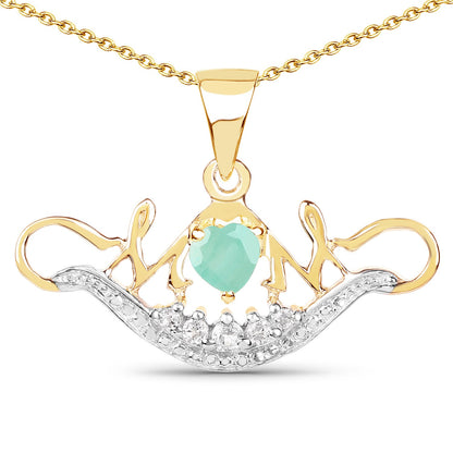 Colgante de plata de ley 925 con baño de oro amarillo de 14 quilates, esmeralda genuina de 0,62 quilates y topacio blanco