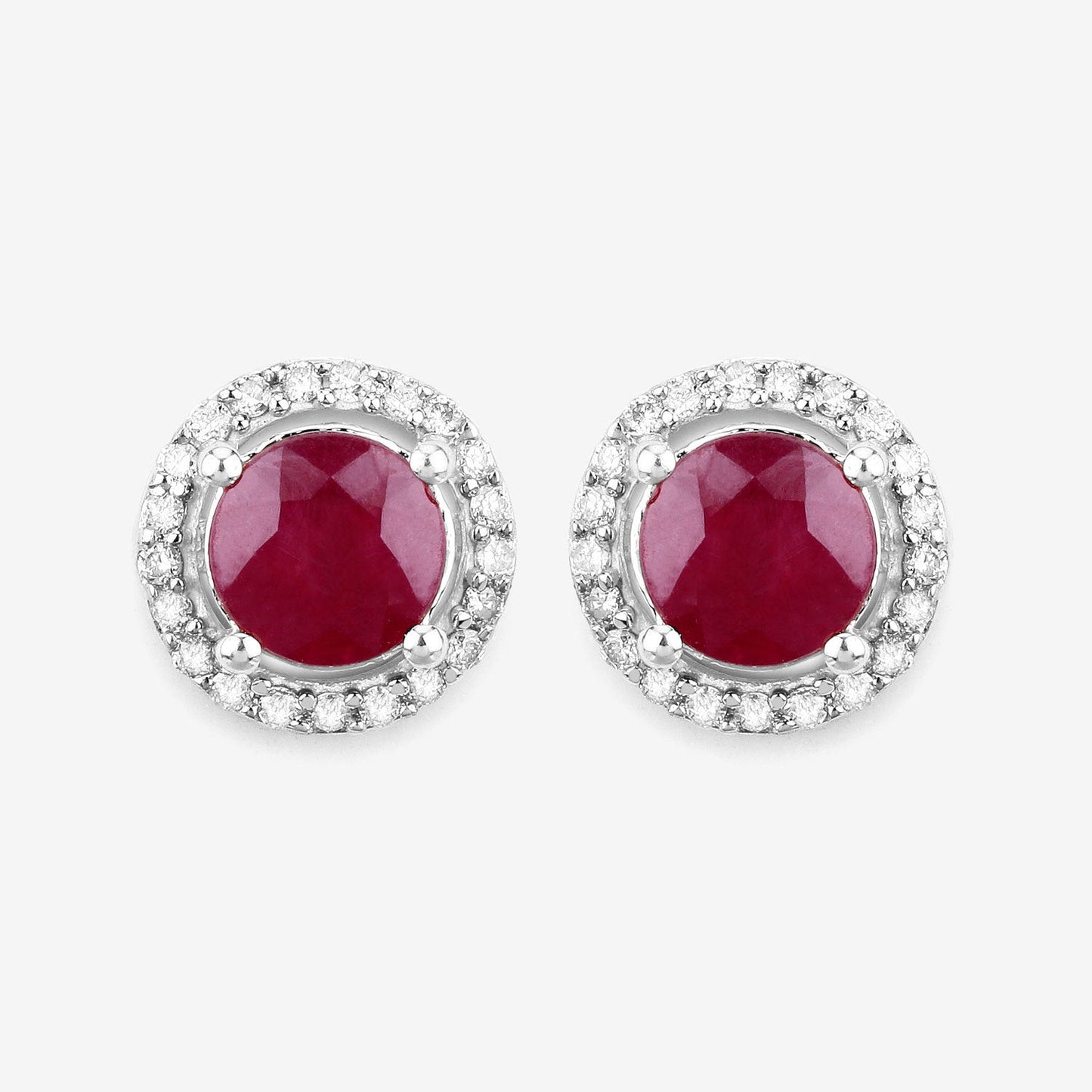 Pendientes de 1,22 quilates de rubí auténtico y diamantes blancos en oro blanco de 14K