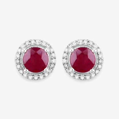 Pendientes de 1,22 quilates de rubí auténtico y diamantes blancos en oro blanco de 14K