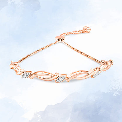 Pulsera de bolo con eslabones giratorios alternos de plata de ley .925 bañada en oro rosa de 14K con diamante de 1/10 Cttw (color I-J, claridad I2-I3) - Ajustable de 6" a 9"
