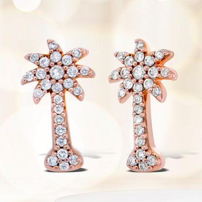 Aretes con poste de oro rosa de 10K y diamantes de 1/4 Cttw con forma de palmera (color H-I, claridad I1-I2)