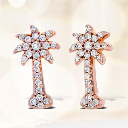Aretes con poste de oro rosa de 10K y diamantes de 1/4 Cttw con forma de palmera (color H-I, claridad I1-I2)