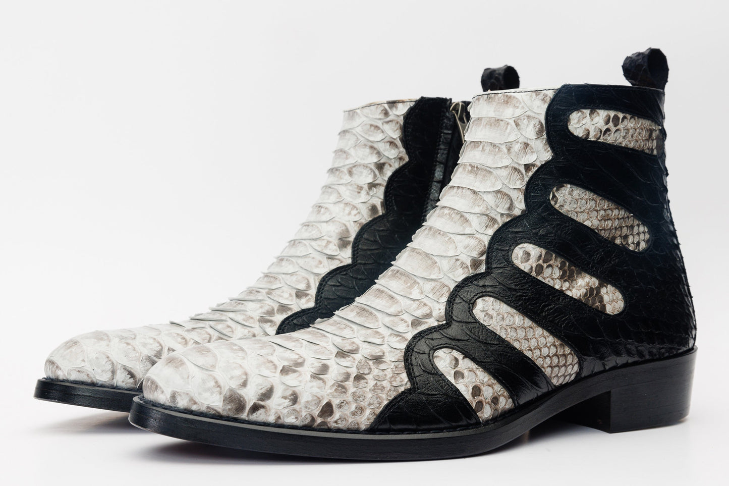 Boss Pythn Snk Black & Natural Zip-Up Leather Men Boot Limited Edition