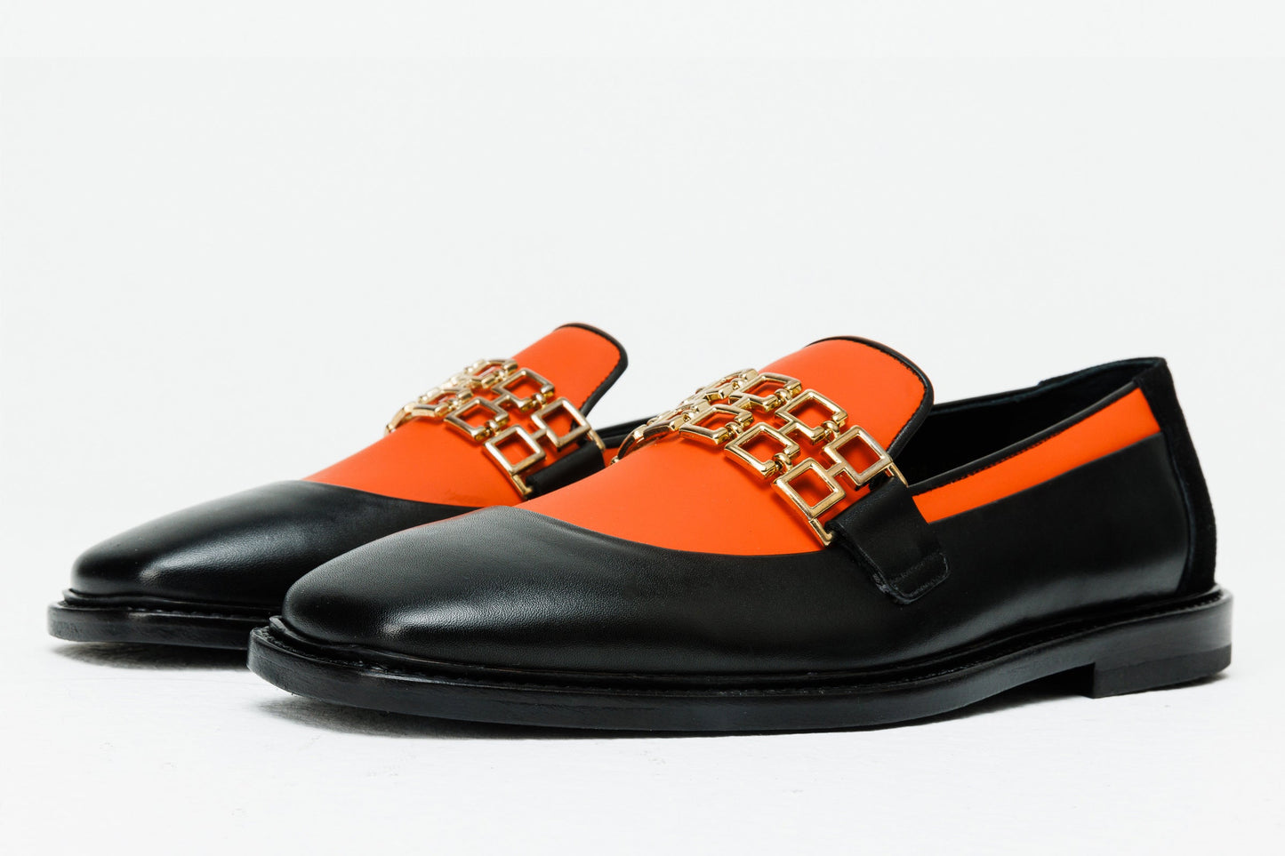 The Gemena Black & Orange Leather Bit Dress Loafer Men Shoe  Final Sale!
