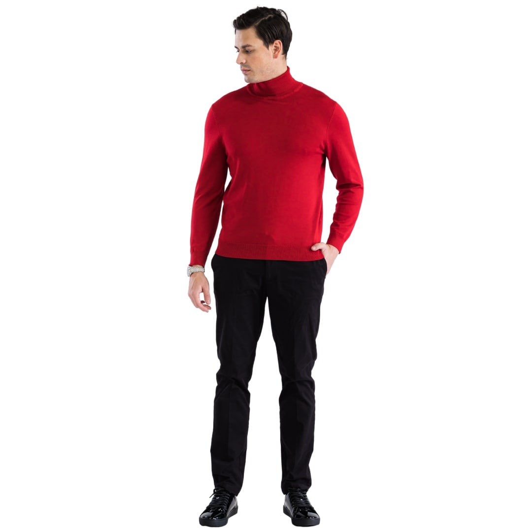 Mens Red Pullover Turtleneck Sweater