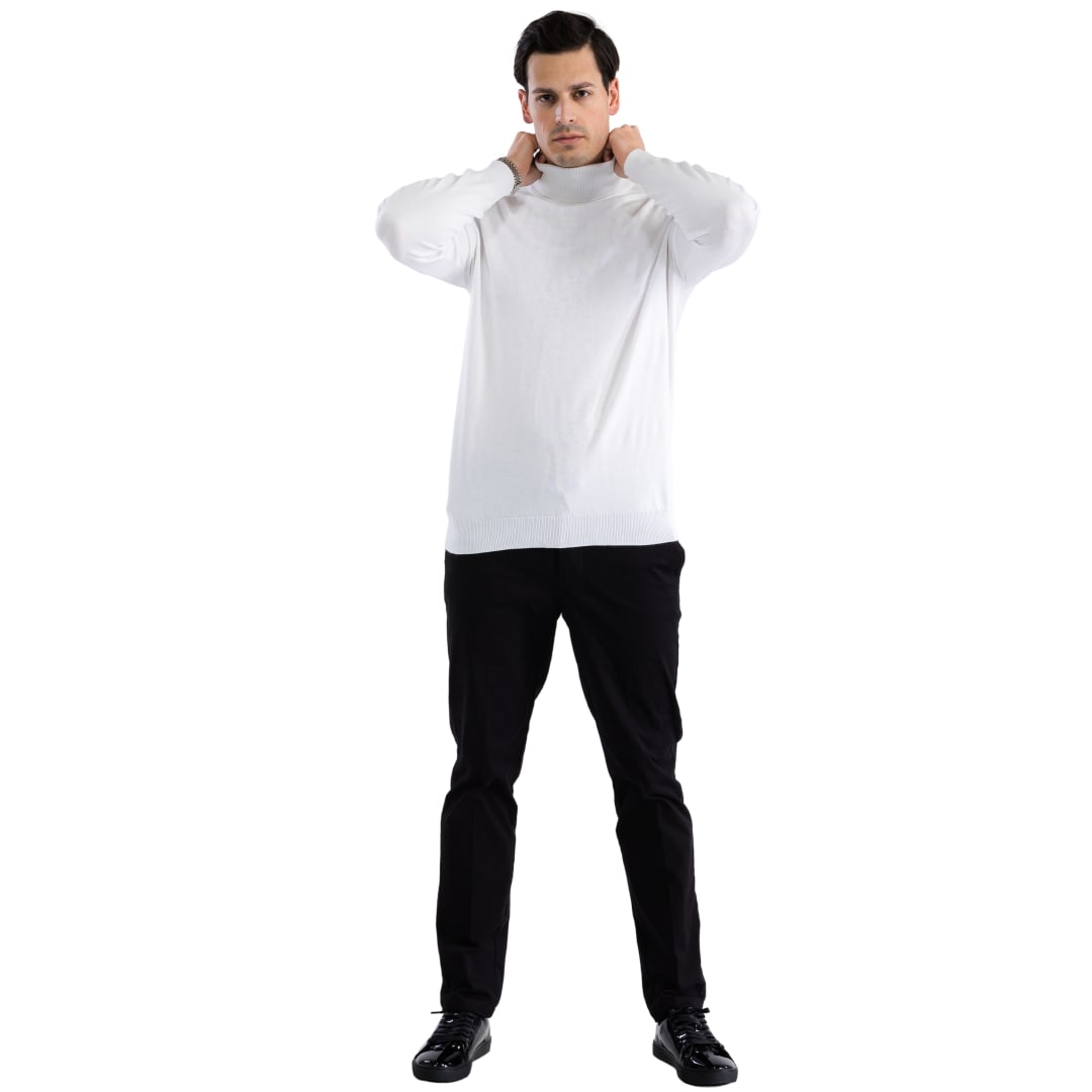 Mens White Pullover Turtleneck Sweater