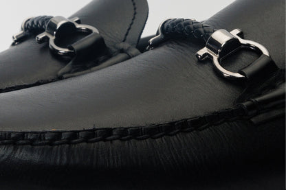 Pavia Black Leather Bit Drive Loafer Men Shoe