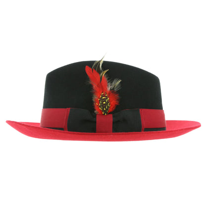 Puck Trilby Ferrecci Two Tone Black Crown & Red Brim Trilby Hat