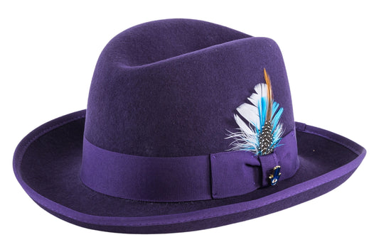 Ferrecci Purple Wool Felt Homburg Godfather Hat