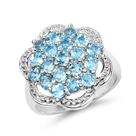 Anillo de plata de ley .925 con topacio azul suizo auténtico de 1,90 quilates