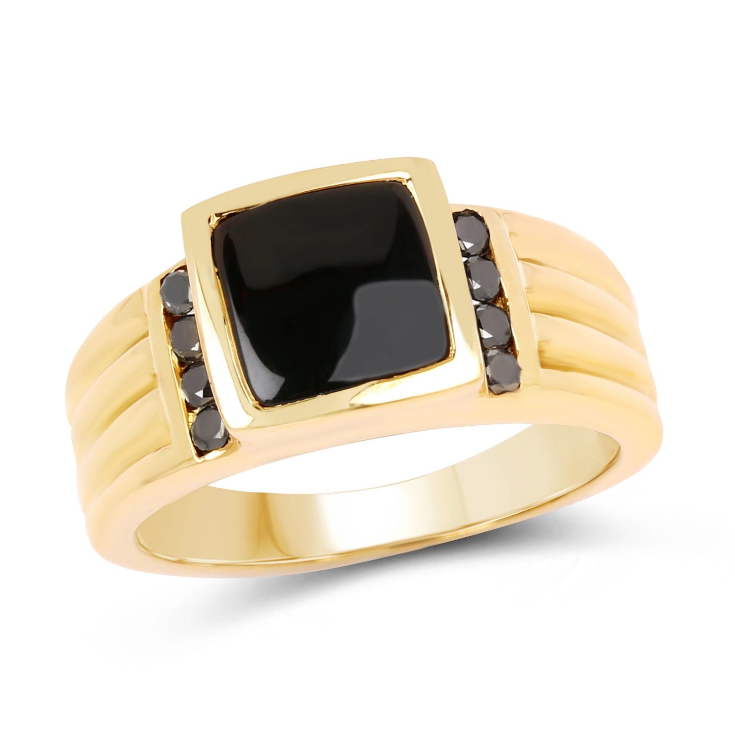 Anillo de plata de ley .925 con ónix negro auténtico de 2,16 quilates y diamantes negros