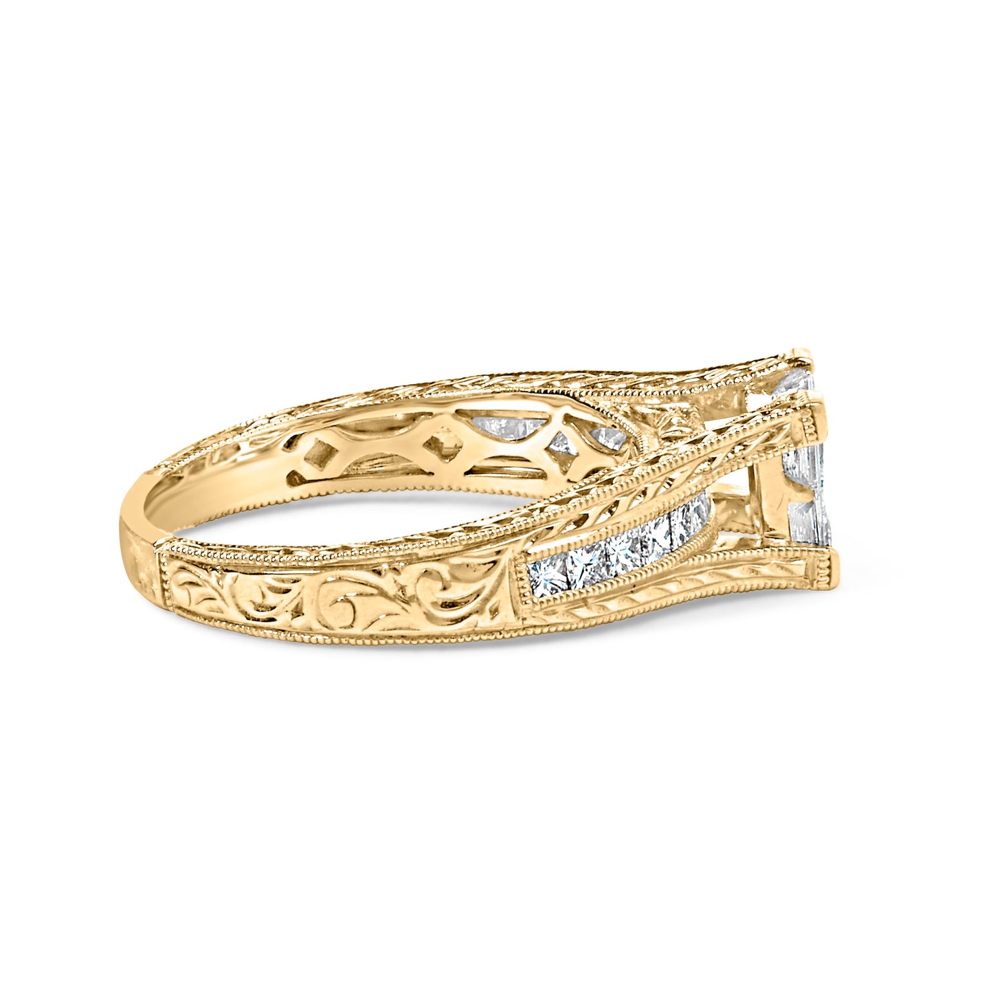 Anillo de compromiso de oro amarillo de 14 K con diamantes de princesa de 1,0 quilates (color G-H, claridad VS1-VS2) - Talla 7