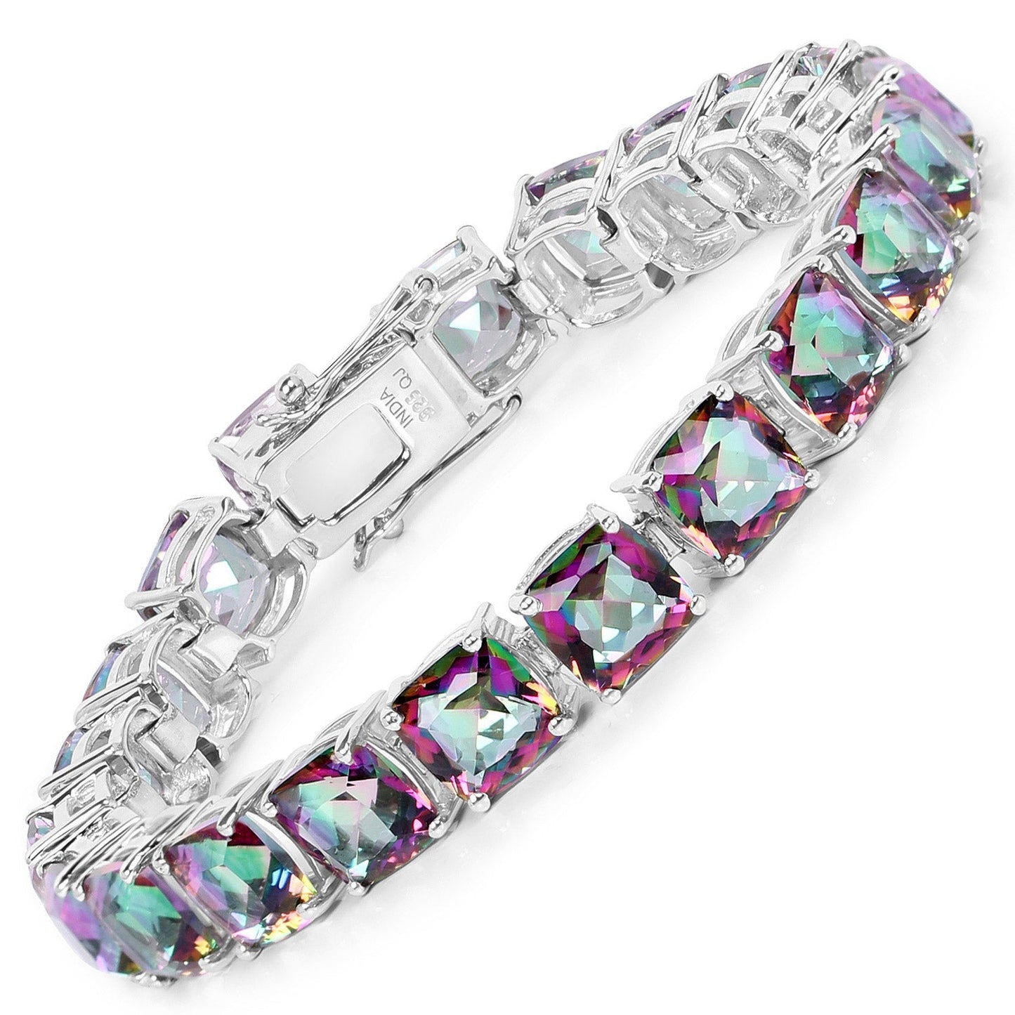 Brazalete de 48,93 quilates de auténtico cuarzo arcoíris en plata de ley 925