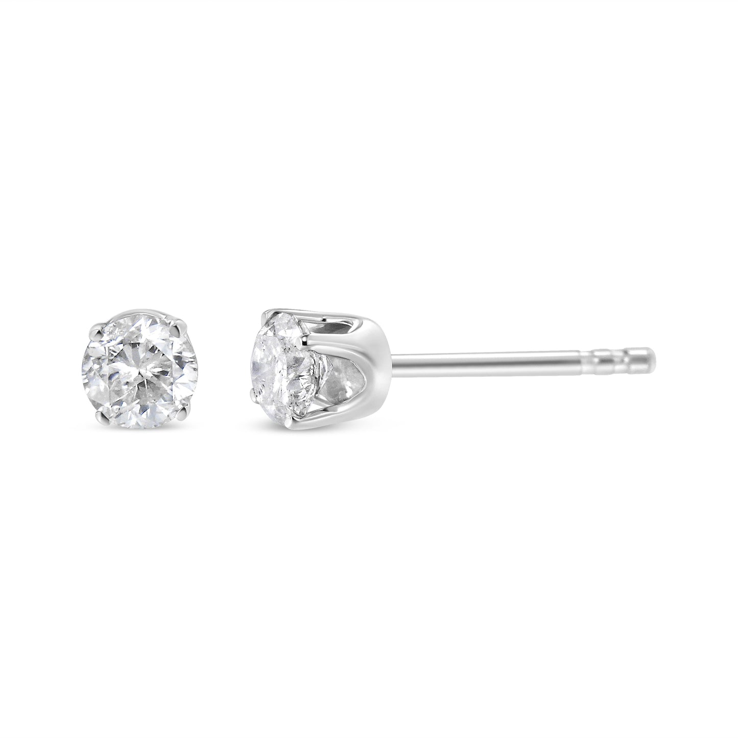 Pendientes de botón clásicos de oro blanco de 14 quilates con diamantes de laboratorio redondos de talla brillante de 5/8 Cttw y 4 puntas con cierre a presión (color F-G, claridad VS1-VS2)