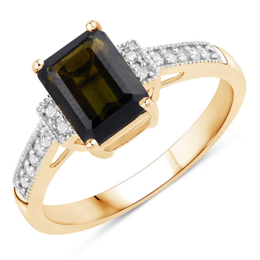 Anillo de oro amarillo de 14 quilates con turmalina verde genuina de 1,73 quilates y diamantes blancos