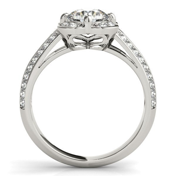 Anillo de compromiso con motivo floral y diamante redondo en oro blanco de 14k (1 3/8 cttw)
