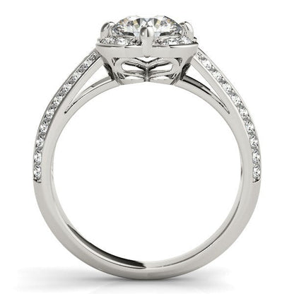 Anillo de compromiso con motivo floral y diamante redondo en oro blanco de 14k (1 3/8 cttw)
