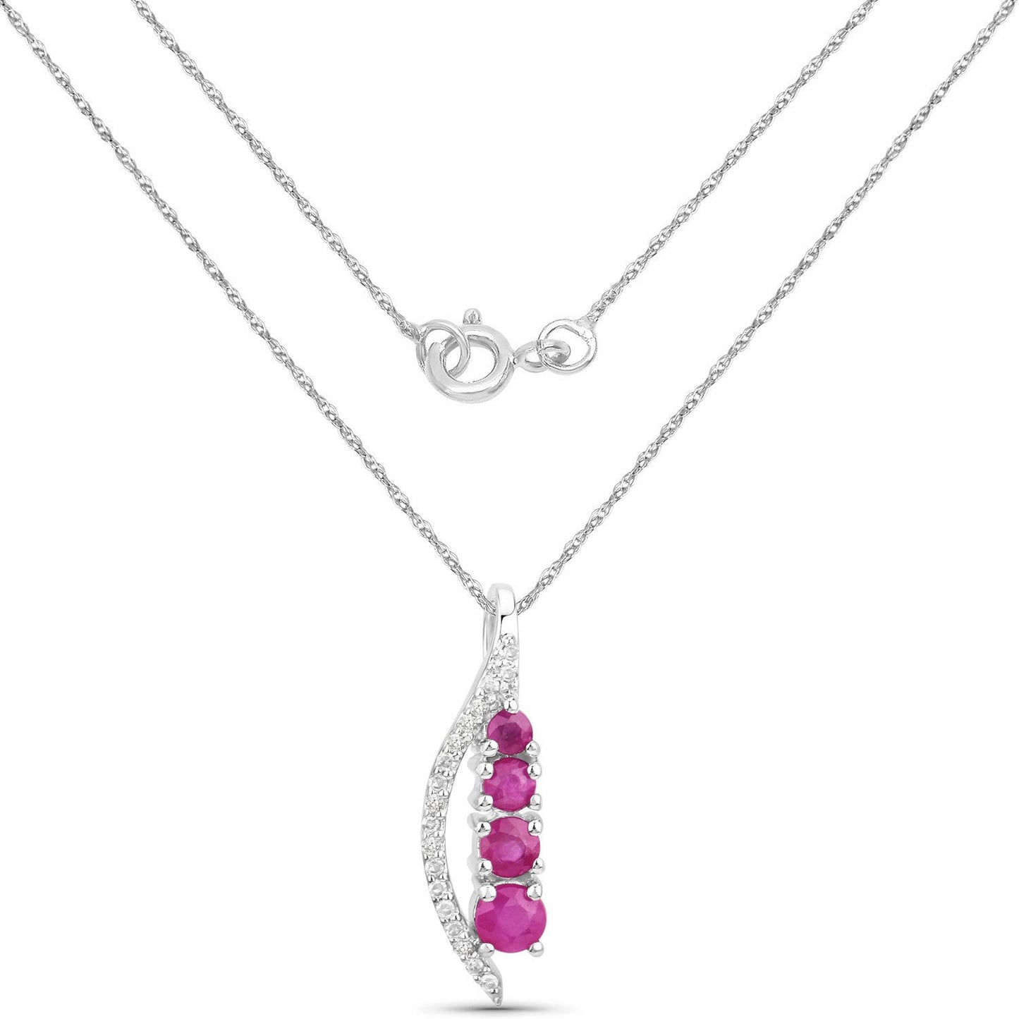 Colgante de oro blanco de 14 quilates con rubí auténtico de 0,43 quilates y diamantes blancos