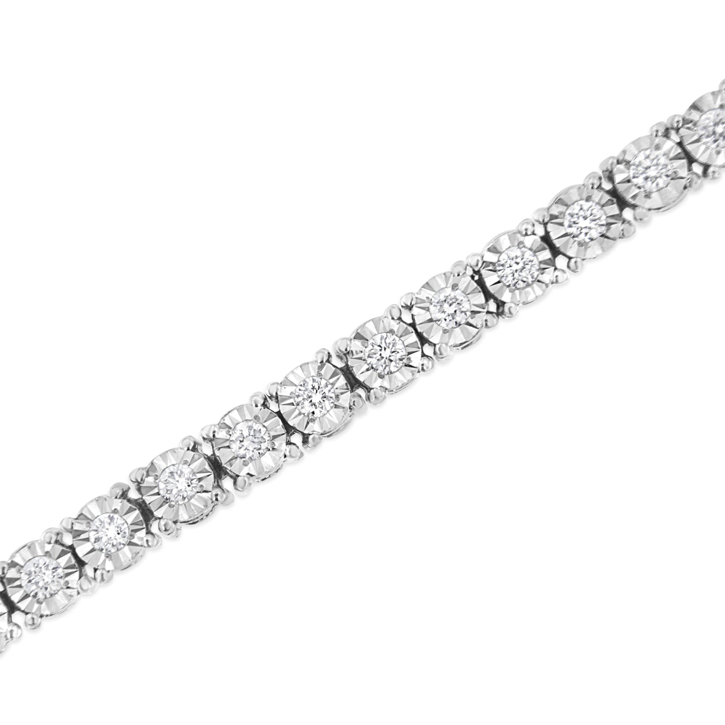 Pulsera de tenis de oro blanco de 14 quilates con diamantes cultivados en laboratorio de 3,0 quilates de peso total, engaste de ilusión y placa milagrosa (color F-G, claridad VS1-VS2) - Talla 7,25"