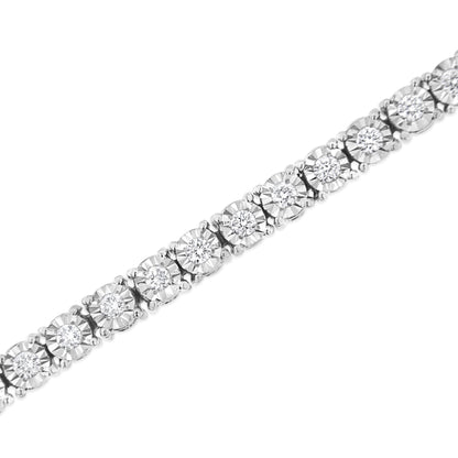 Pulsera de tenis de oro blanco de 14 quilates con diamantes cultivados en laboratorio de 3,0 quilates de peso total, engaste de ilusión y placa milagrosa (color F-G, claridad VS1-VS2) - Talla 7,25"