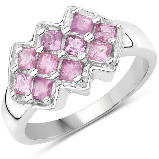 Anillo de plata de ley .925 con zafiro rosa auténtico de 1,20 quilates