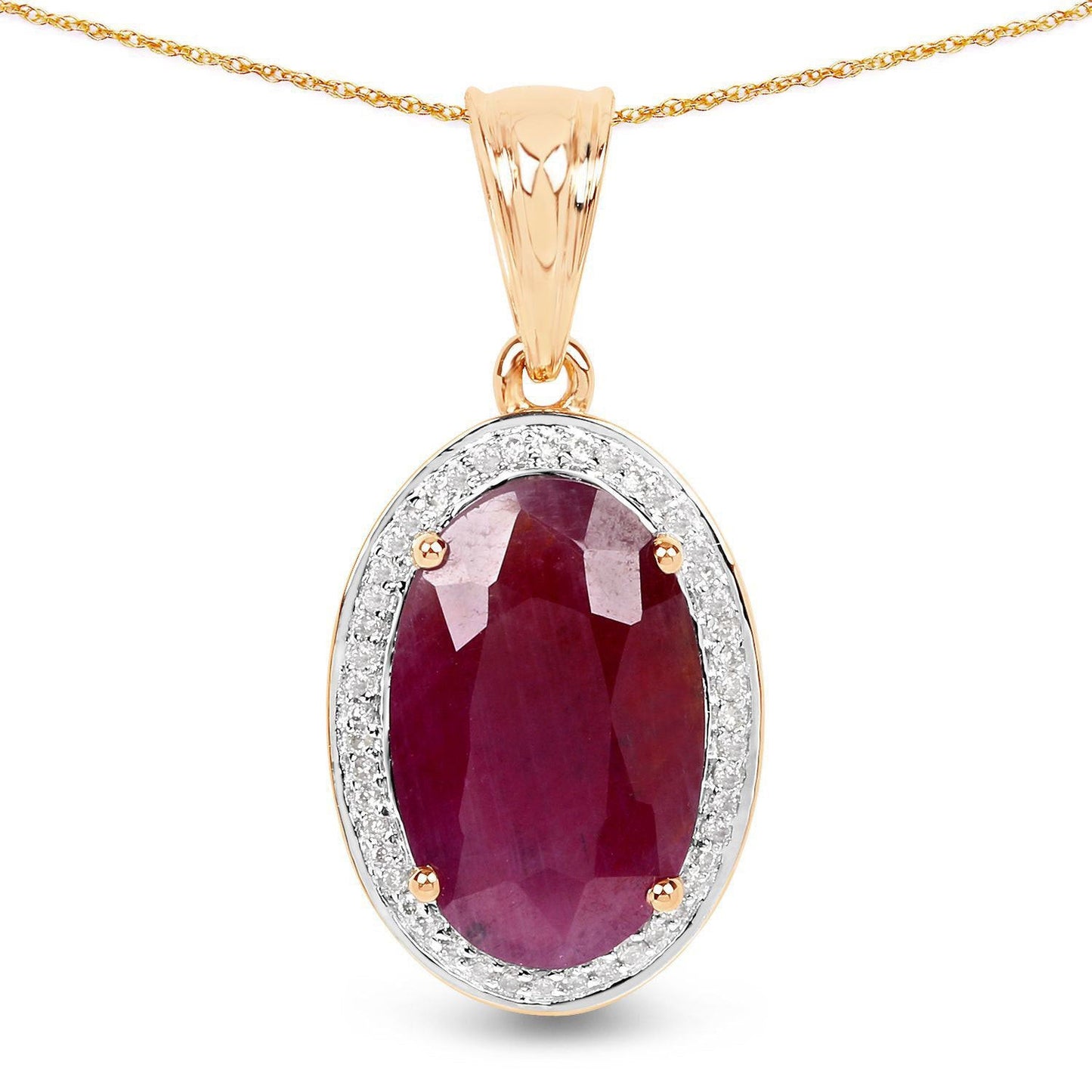Colgante de oro amarillo de 14 quilates con rubí genuino de 6,40 quilates y diamantes blancos