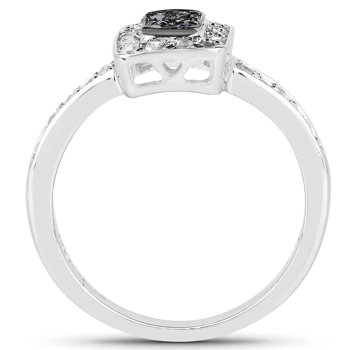 Anillo de plata de ley .925 con diamante azul auténtico de 0.36 quilates y diamantes blancos