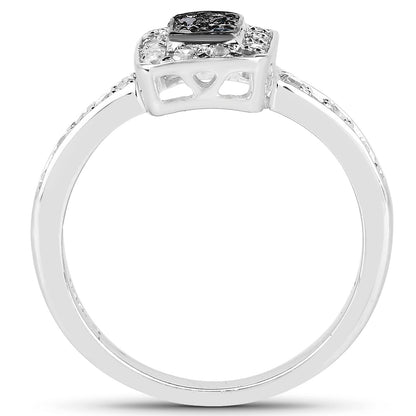Anillo de plata de ley .925 con diamante azul auténtico de 0.36 quilates y diamantes blancos