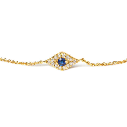 Pulsera de eslabones de estación de oro amarillo de 10 K con zafiro azul y acento de diamante de ojo turco (color H-I, claridad I1-I2) - Talla 7"