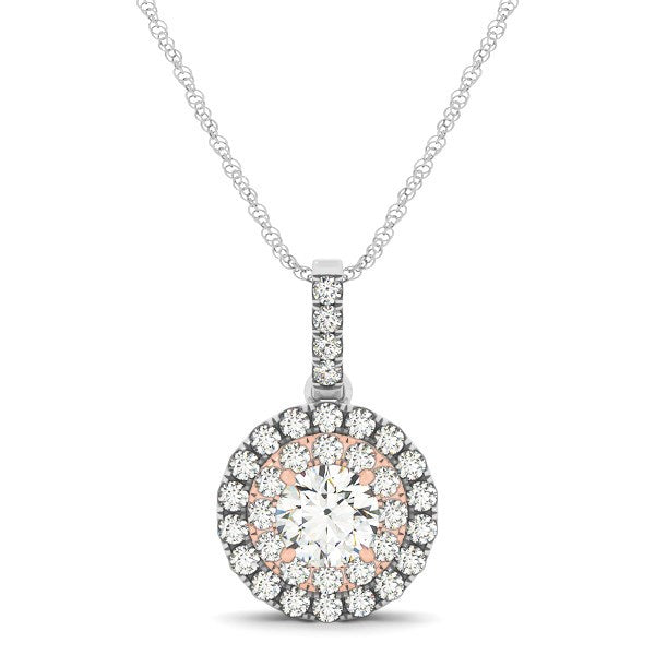 Colgante de diamantes halo de forma redonda en oro blanco y rosa de 14k (1/2 cttw)