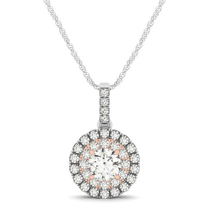 Colgante de diamantes halo de forma redonda en oro blanco y rosa de 14k (1/2 cttw)