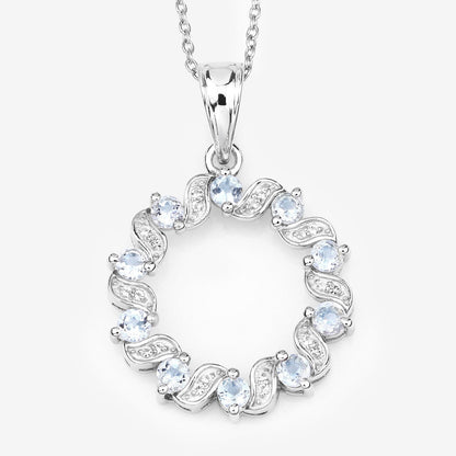 Colgante de plata de ley .925 con aguamarina auténtica de 1,10 quilates y topacio blanco