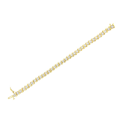 Pulsera de eslabones en "S" con diamantes redondos de talla brillante de 7,0 quilates engastados en 2 puntas, en plata de ley 925 chapada en oro amarillo de 10K (color J-K, claridad I1-I2) - 7"